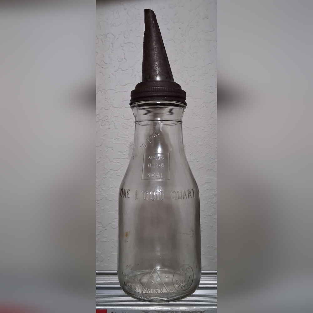 Vintage Glass Oil Bottle with Black Cap